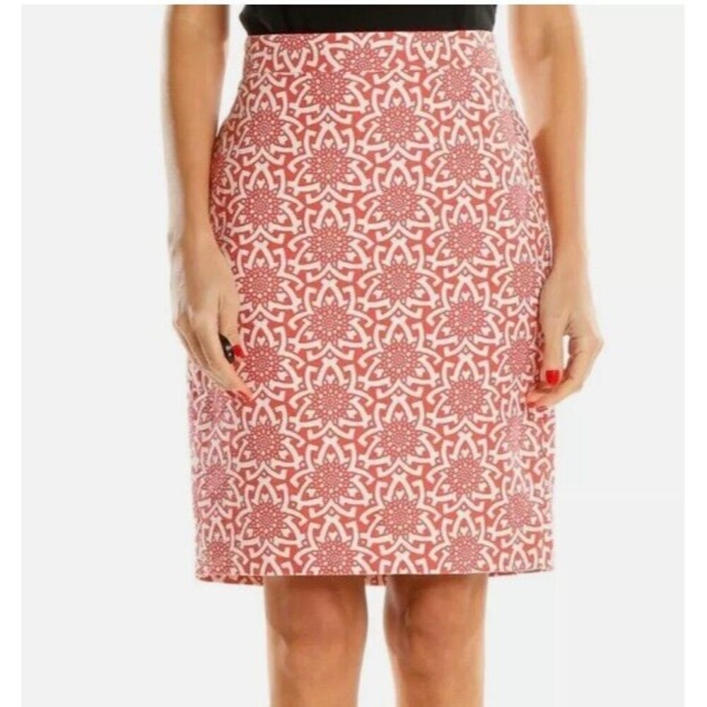 J Crew Pencil Skirt Size 4 Coral White Geometric Office NWOT